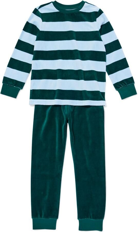 HEMA Kinderpyjama Velours Strepen Groen (groen)