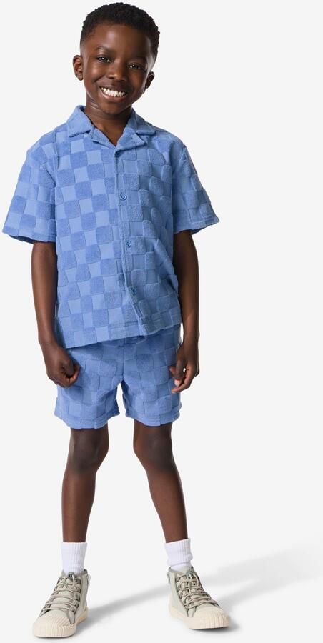 HEMA Kindershort Regular Fit Badstof Blokken Blauw (blauw)