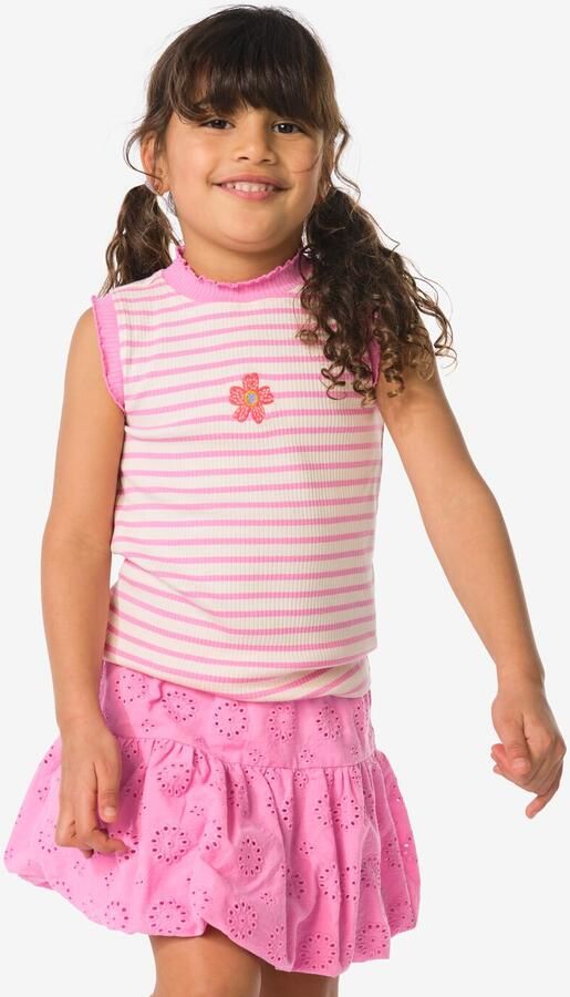 HEMA Kindersinglet Rib Strepen Bloemen Roze (roze) - Foto 2