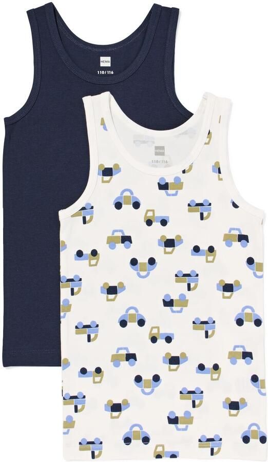 HEMA Kindersinglets Auto's 2 Stuks Wit (wit) - Foto 2