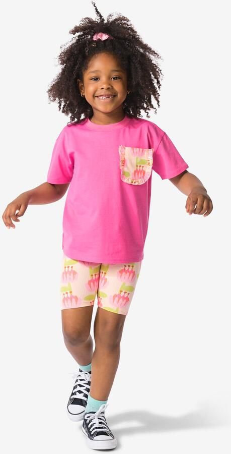HEMA Kinderskledingset Jersey Bloemen Donkerroze (donkerroze)
