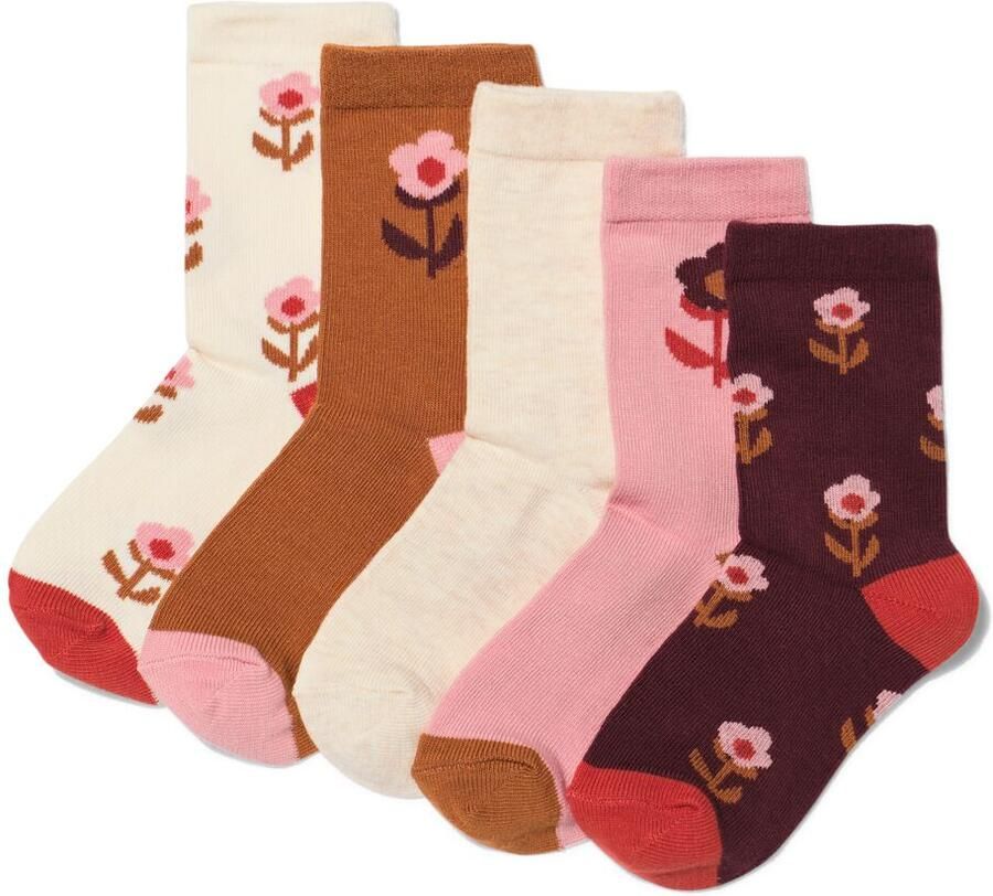 HEMA Kindersokken Bloemen 5 Paar Bordeauxrood (bordeauxrood)