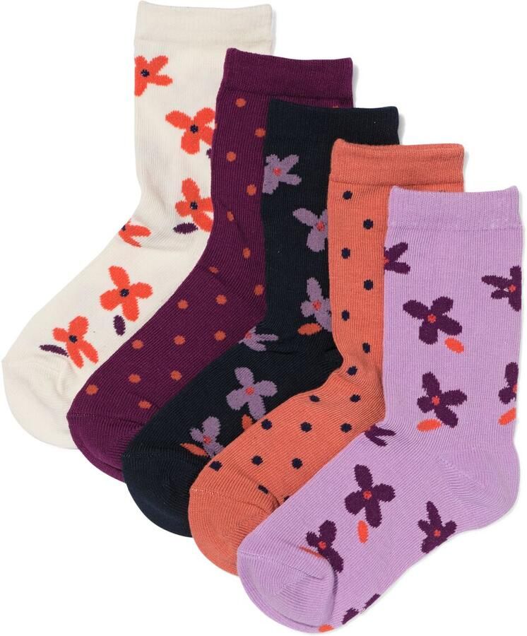 HEMA Kindersokken Bloemen 5 Paar Lichtpaars (lichtpaars) - Foto 2