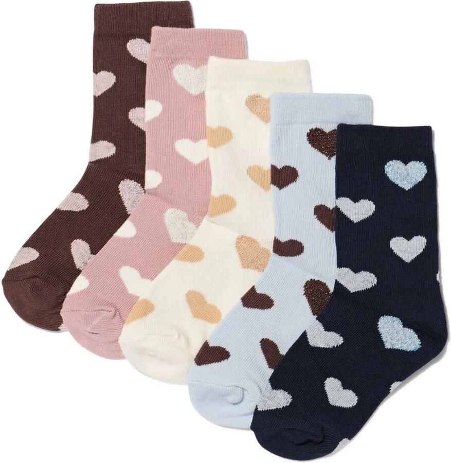 HEMA Kindersokken Hartjes Glitter 5 Paar Donkerblauw (donkerblauw)