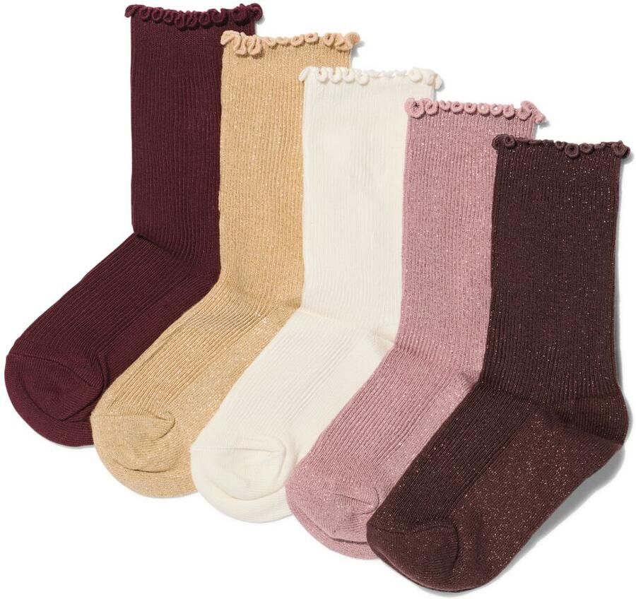 HEMA Kindersokken Rib Glitter 5 Paar Donkerbruin (donkerbruin)
