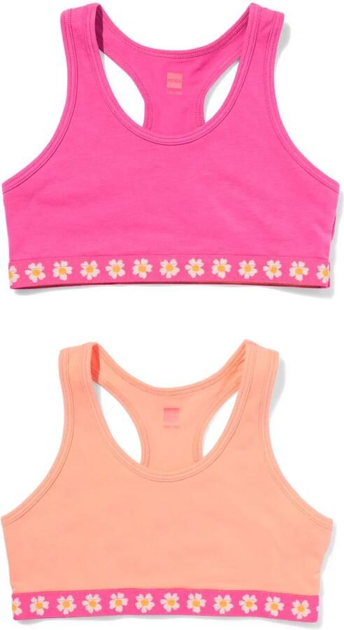HEMA Kindertop Crop Bloemen 2 Stuks Perzik (perzik)