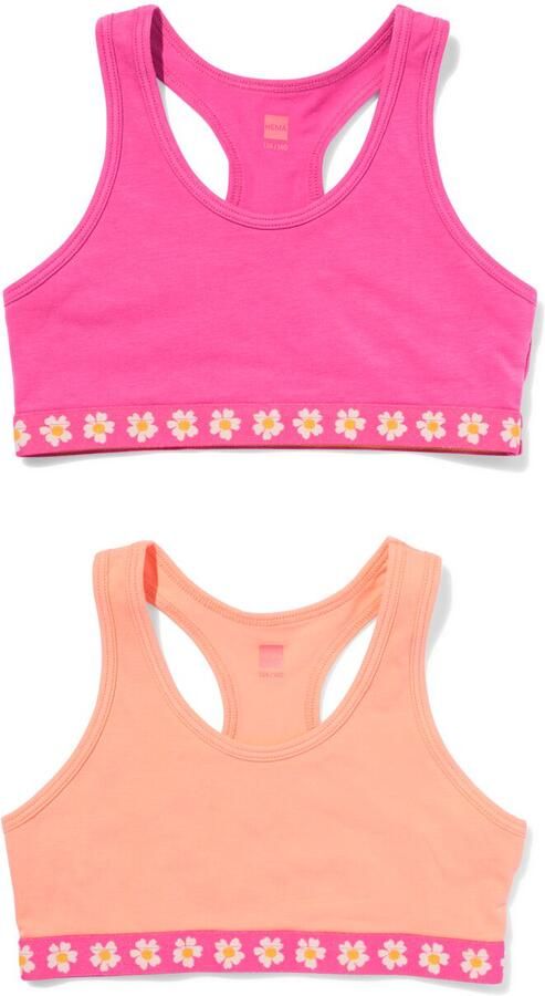 HEMA Kindertop Crop Bloemen 2 Stuks Perzik (perzik)