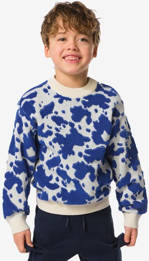 HEMA Kindertrui Gebreid Koeienprint Blauw (blauw)