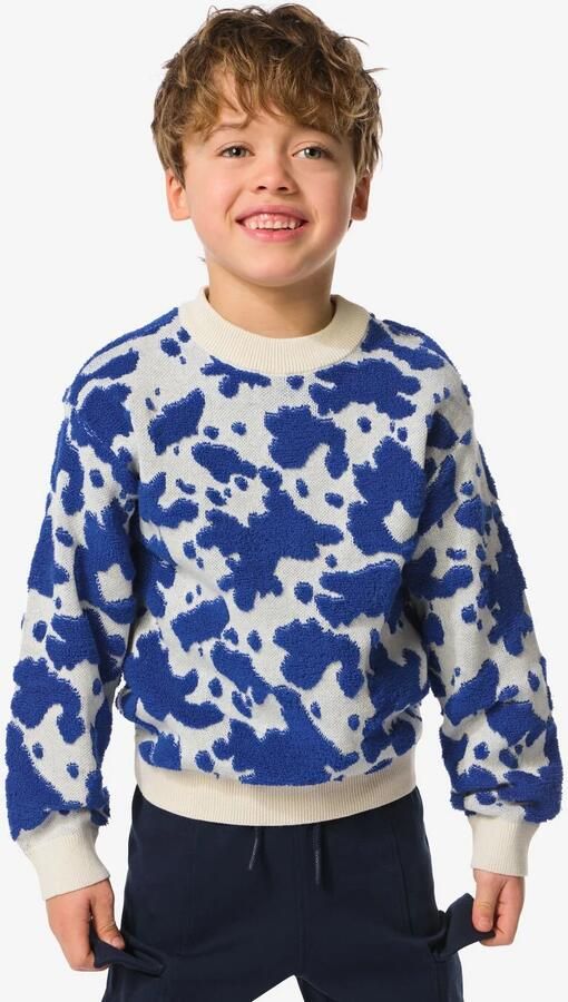 HEMA Kindertrui Gebreid Koeienprint Blauw (blauw)