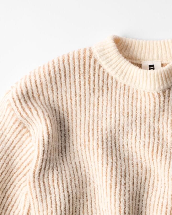 HEMA Kindertrui Rib Strepen Beige - Foto 2