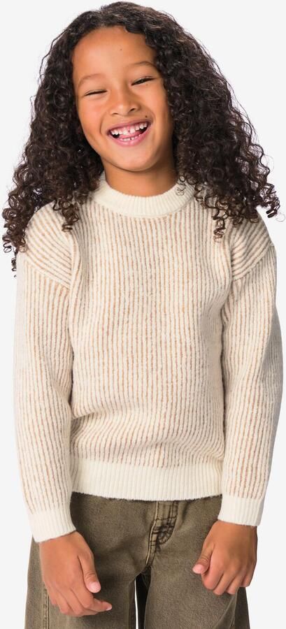 HEMA Kindertrui Rib Strepen Beige