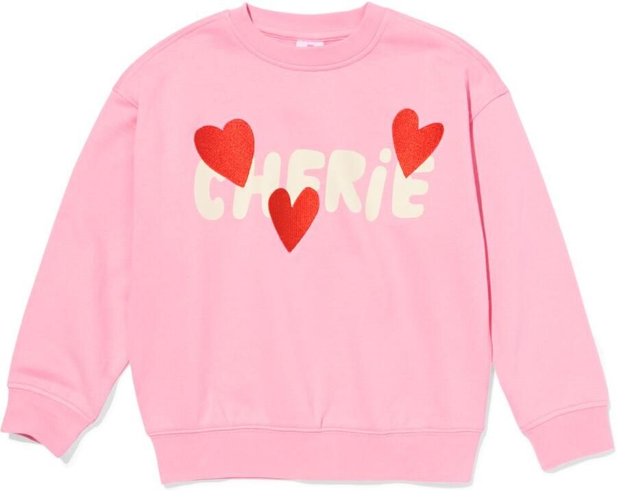 HEMA Kindertrui Sweatstof Hartjes Roze (roze) - Foto 3