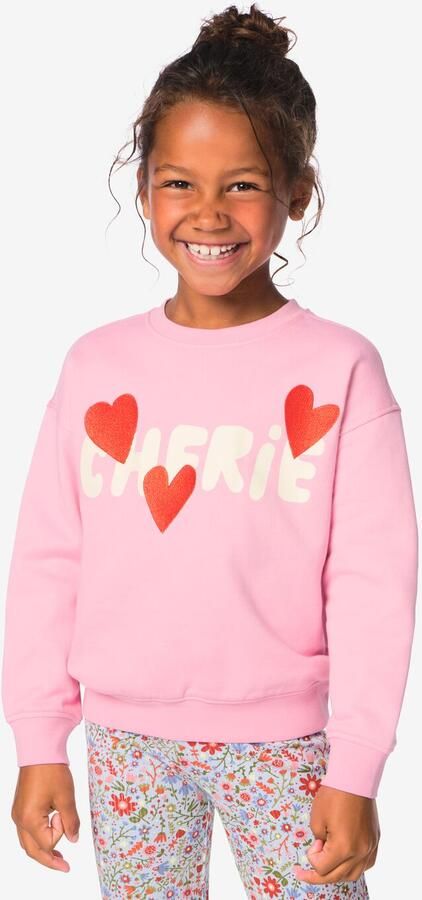 HEMA Kindertrui Sweatstof Hartjes Roze (roze)