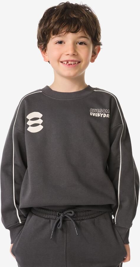 HEMA Kindertrui Sweatstof Tekst Donkergrijs (donkergrijs) - Foto 2