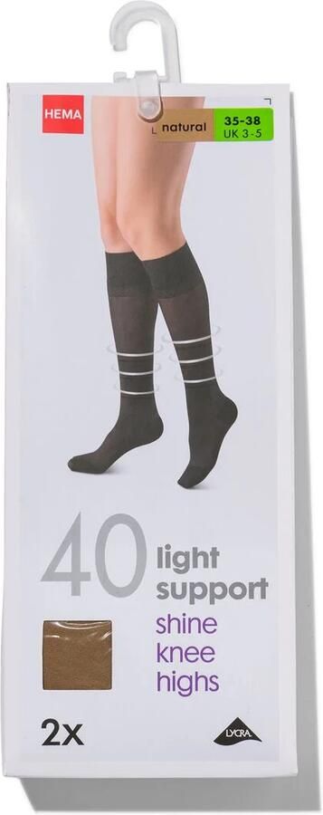 HEMA Kniekousen Light Support 40 Denier Glans 2 Paar Beige (beige) - Foto 2