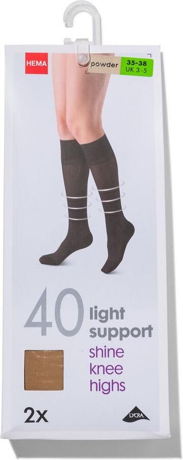 HEMA Kniekousen Light Support 40 Denier Glans 2 Paar Poeder (poeder)