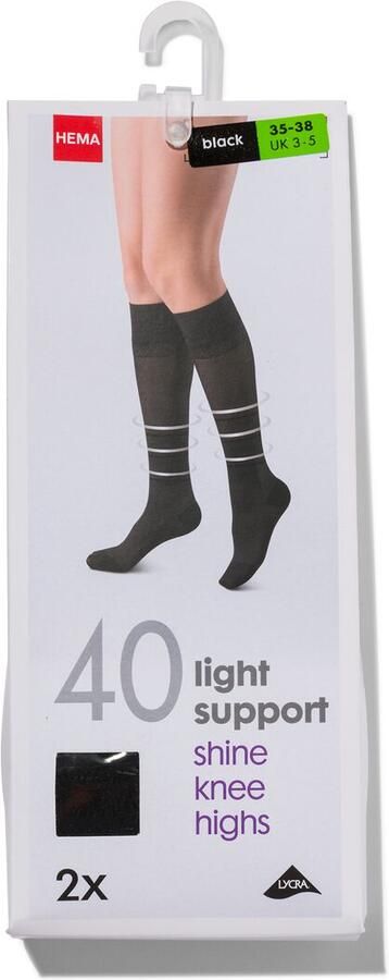HEMA Kniekousen Light Support 40 Denier Glans 2 Paar Zwart (zwart)