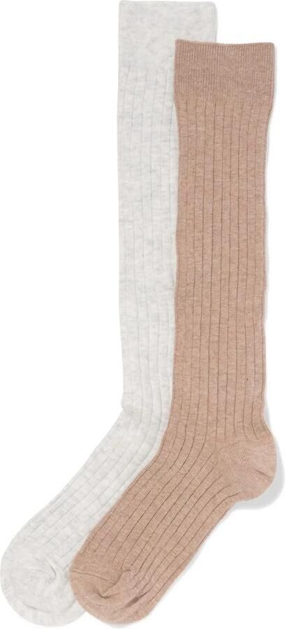 HEMA Kniekousen Rib 2 Paar Bruin (bruin)