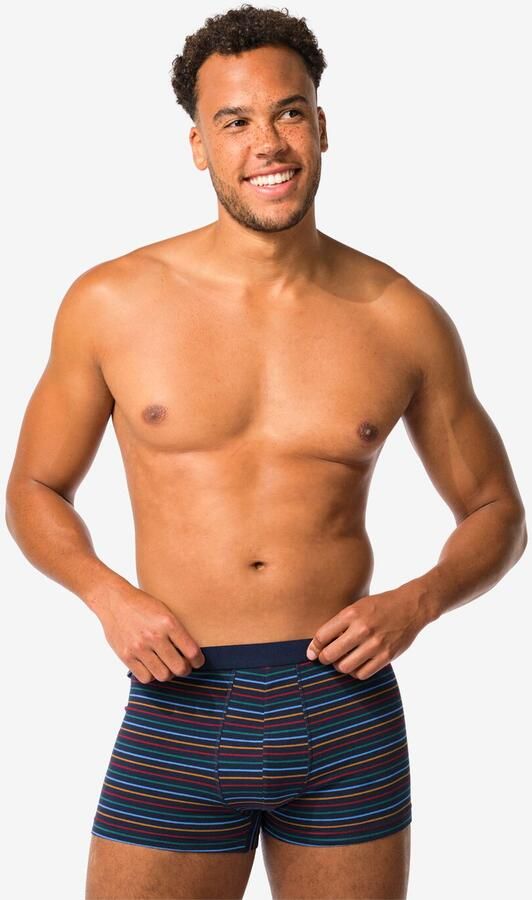 HEMA Korte Herenboxers Katoen Stretch Strepen 3 Stuks Donkerblauw (donkerblauw) - Foto 2