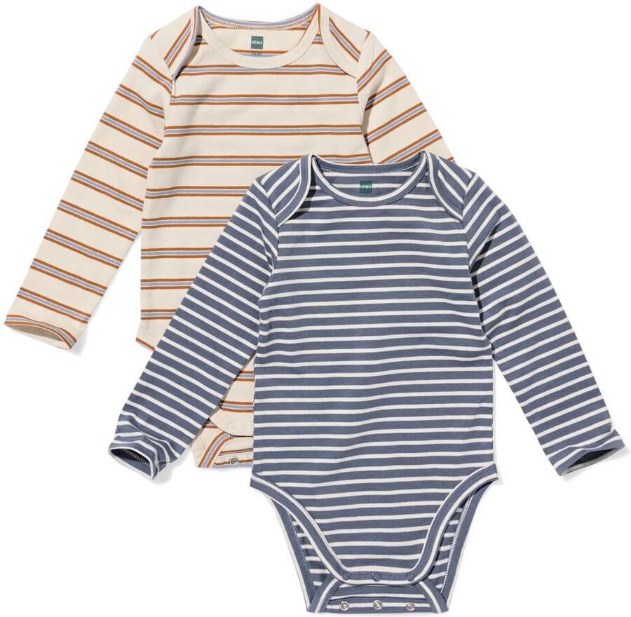 HEMA Meegroeirompers Rib Strepen 2 Stuks Blauw (blauw)