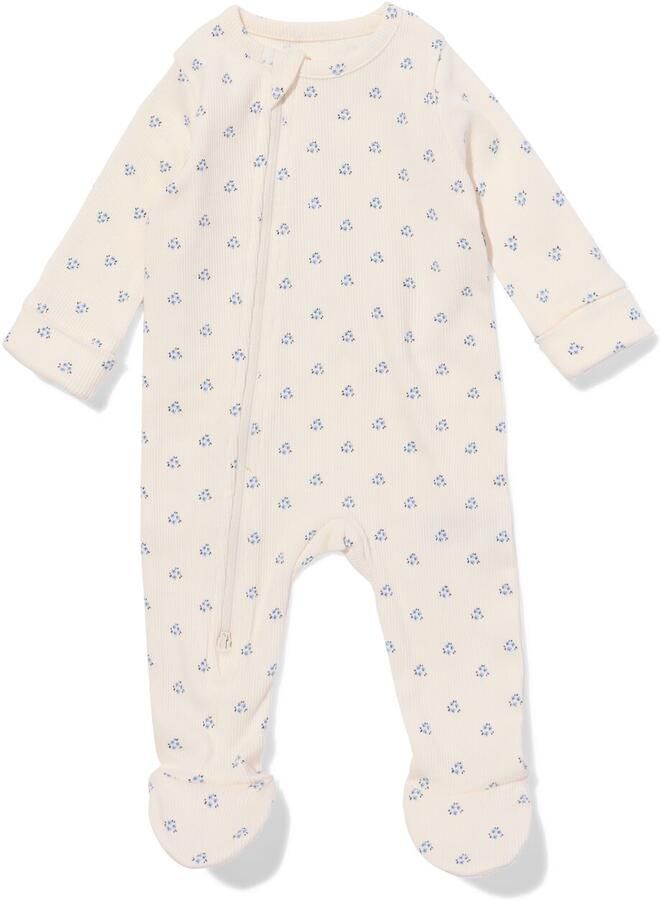 HEMA Newborn Boxpakje Rib Bloemen Ecru (ecru)