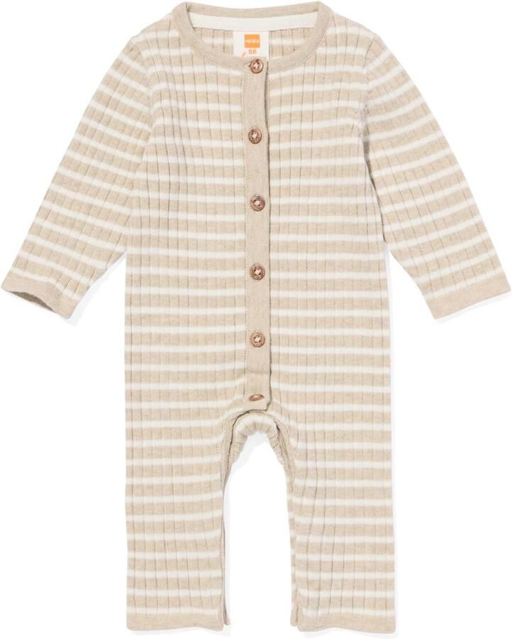 HEMA Newborn Jumpsuit Rib Strepen Zand (zand)