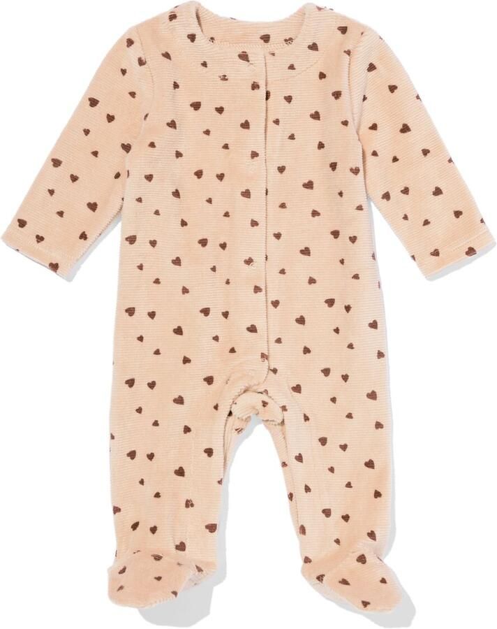 HEMA Newborn Jumpsuit Velours Hartjes Lichtbruin (lichtbruin) - Foto 2