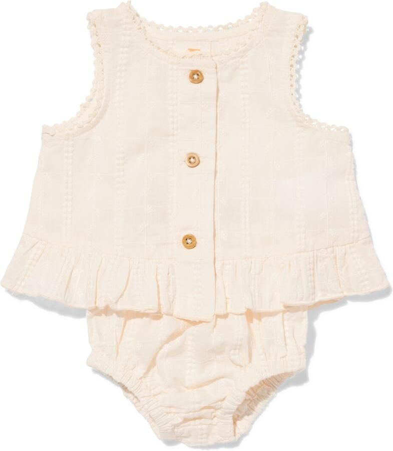 HEMA Newborn Kledingset Geborduurd Knopen Volant Ecru (ecru) - Foto 2