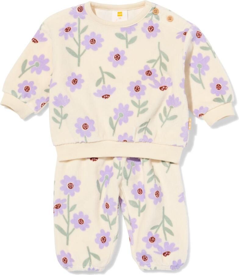 HEMA Newborn Kledingset Velours Bloemen Ecru (ecru) - Foto 2