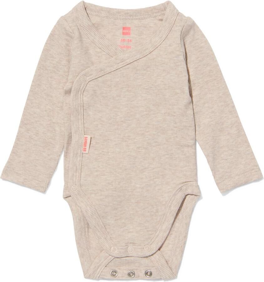 HEMA Newborn Meegroei Overslagromper Bamboe Rib Zand (zand) - Foto 2