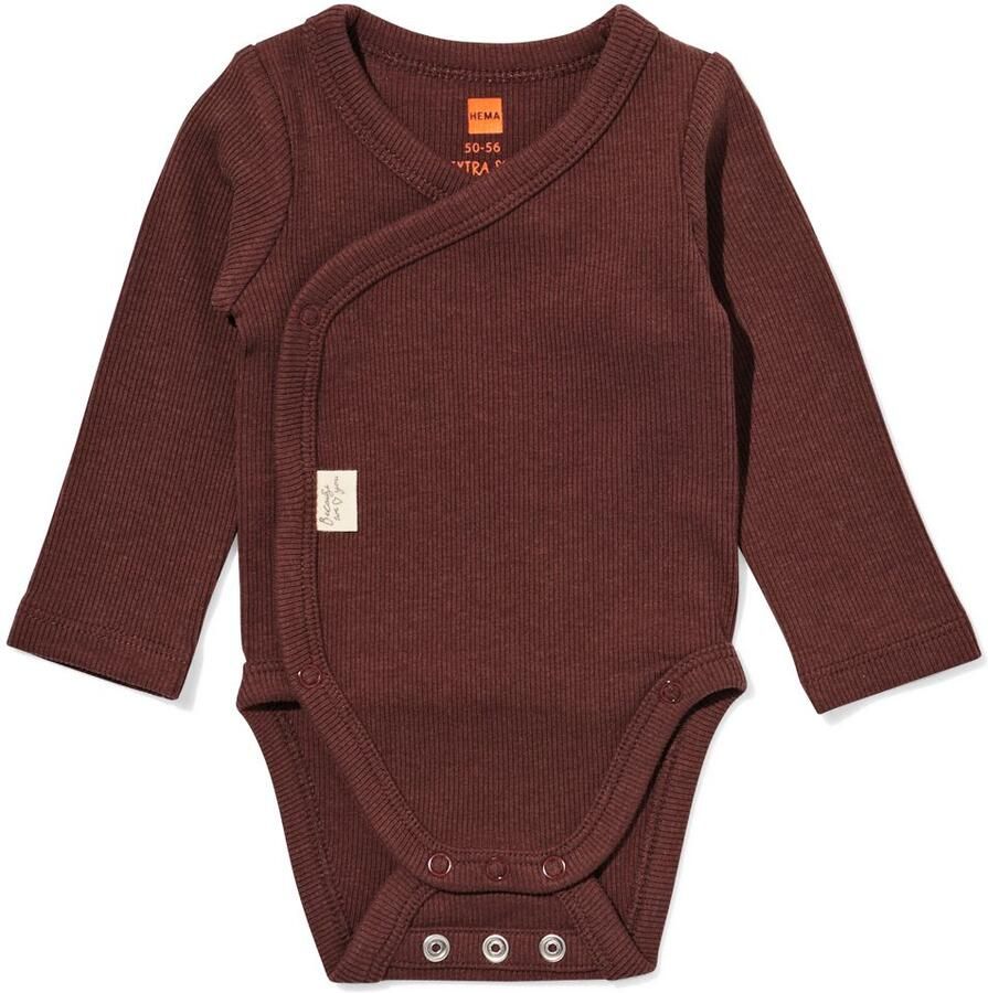 HEMA Newborn Meegroei Overslagromper LENZING™ ECOVERO™ Rib Donkerbruin (donkerbruin)