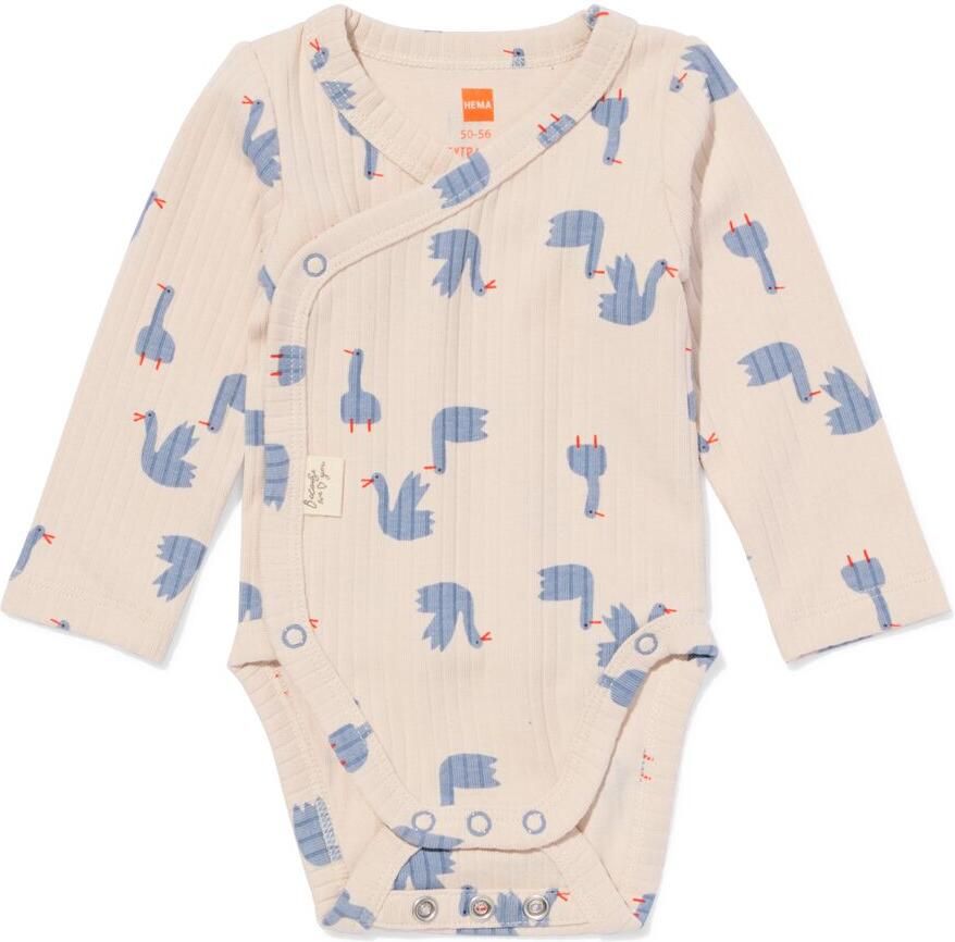 HEMA Newborn Meegroei Overslagromper LENZING™ ECOVERO™ Rib Eendjes Ecru (ecru) - Foto 2