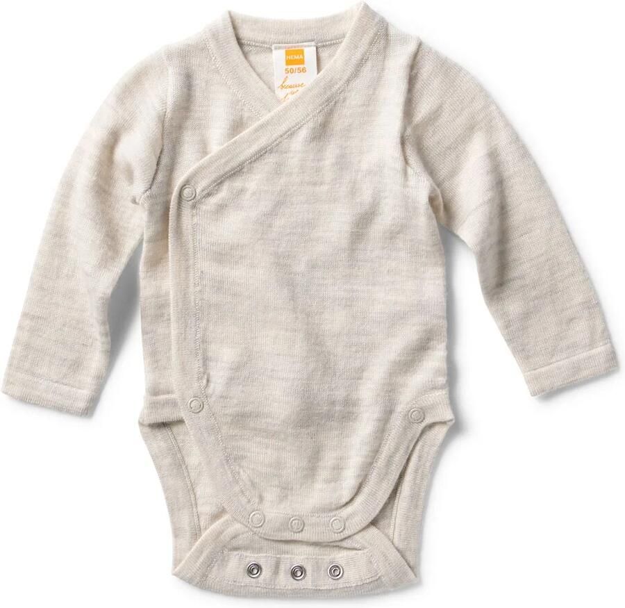 HEMA Newborn Meegroei Overslagromper Merinowol Ecru