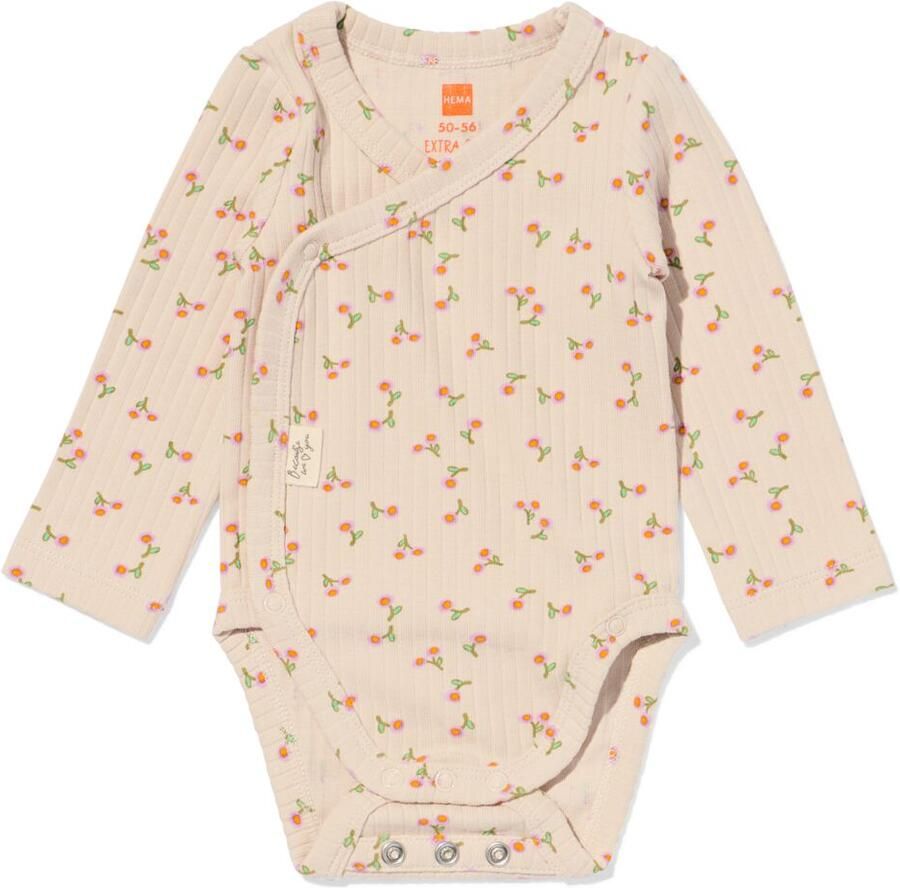 HEMA Newborn Meegroei Overslagromper Rib Bloemen Ecru (ecru)