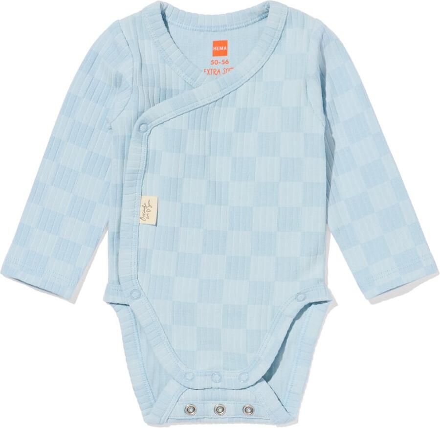 HEMA Newborn Meegroei Overslagromper Rib Blokken Lichtblauw (lichtblauw) - Foto 2