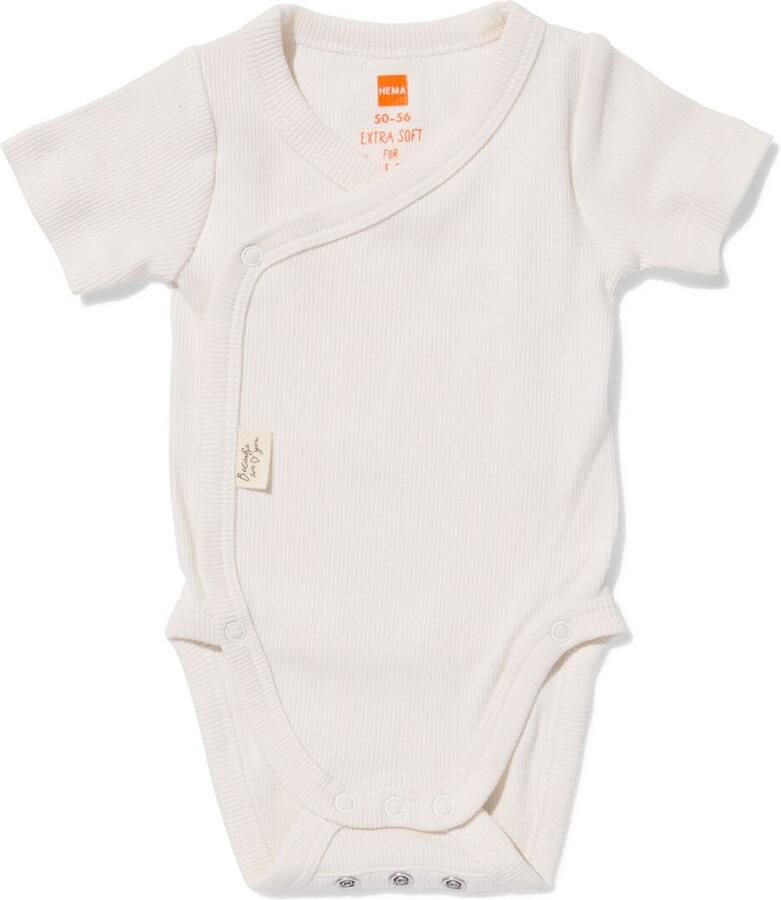 HEMA Newborn Meegroei Overslagromper Rib Gebroken Wit (gebroken wit)
