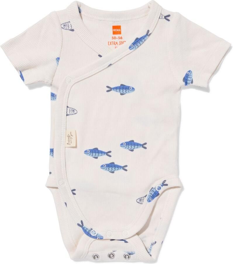 HEMA Newborn Meegroei Overslagromper Rib Visjes Ecru (ecru) - Foto 2