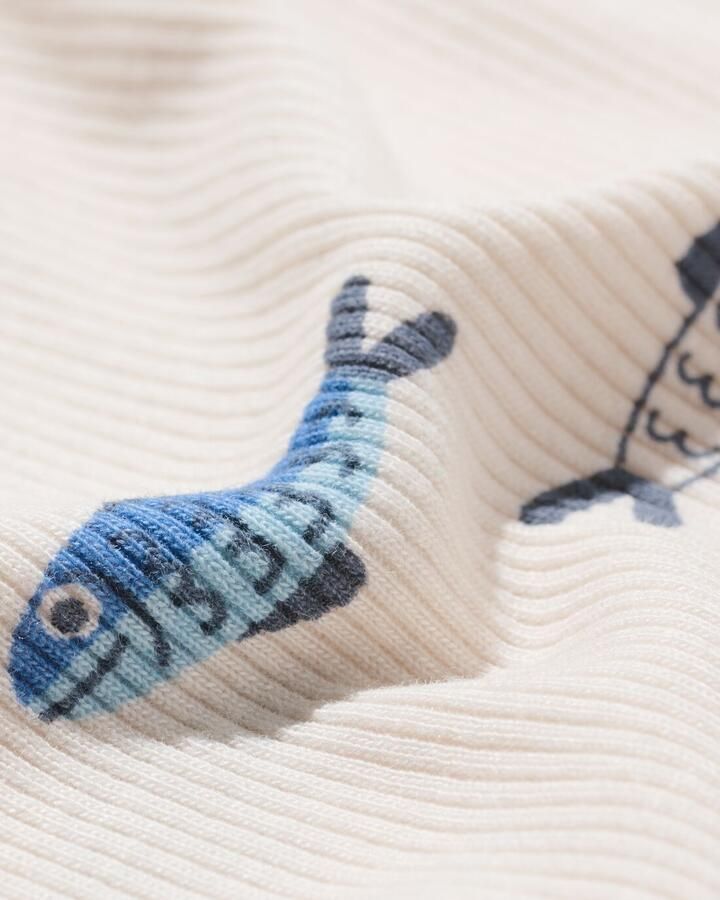 HEMA Newborn Meegroei Overslagromper Rib Visjes Ecru (ecru)