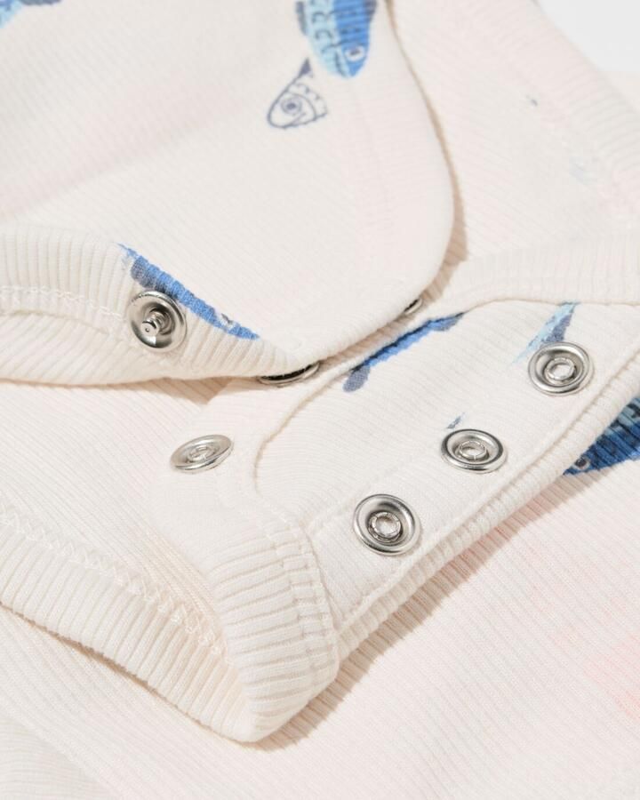 HEMA Newborn Meegroei Overslagromper Rib Visjes Ecru (ecru) - Foto 2