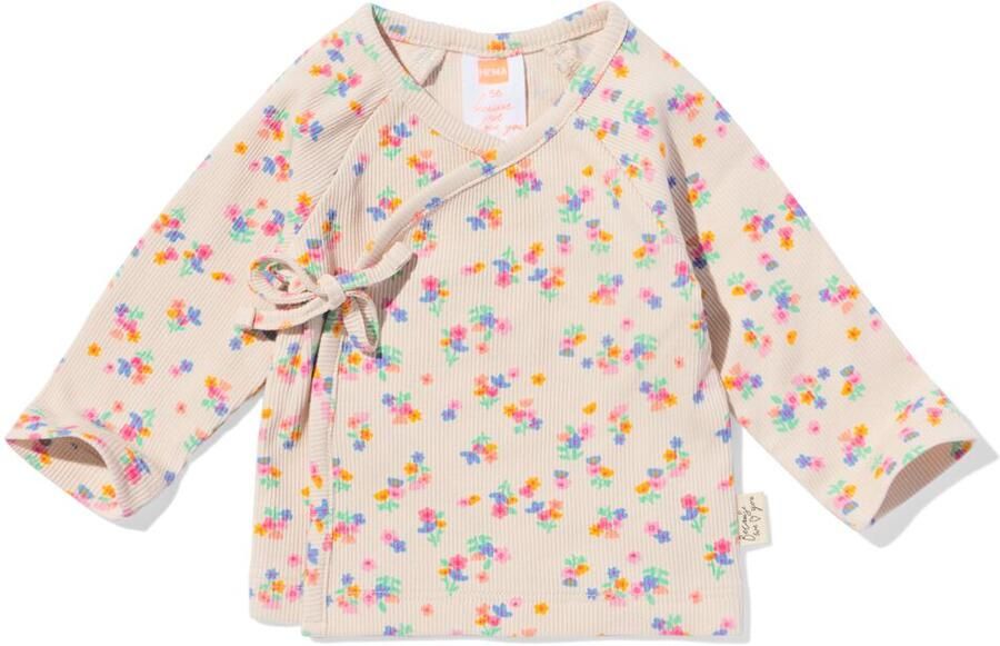 HEMA Newborn Overslag T-shirt Rib Bloemen Zand (zand) - Foto 2
