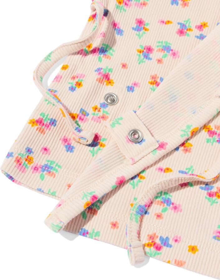 HEMA Newborn Overslag T-shirt Rib Bloemen Zand (zand)