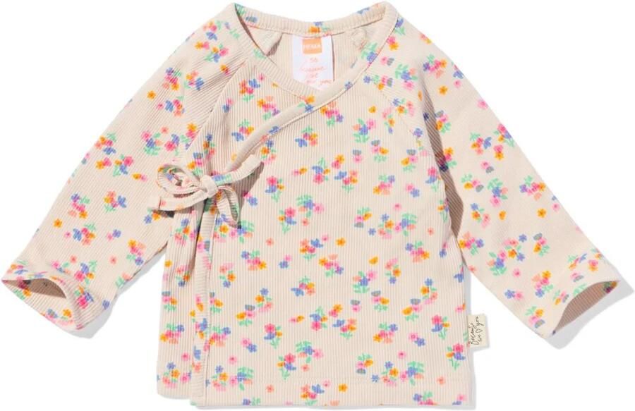 HEMA Newborn Overslag T-shirt Rib Bloemen Zand (zand)