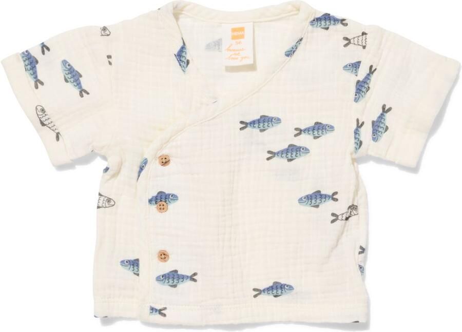HEMA Newborn T-shirt Mousseline Dierenprint Met Overslag Gebroken Wit (gebroken wit) - Foto 2