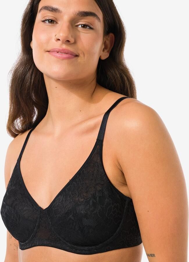HEMA Niet Voorgevormde Kanten Bh Met Beugel Zwart (zwart)