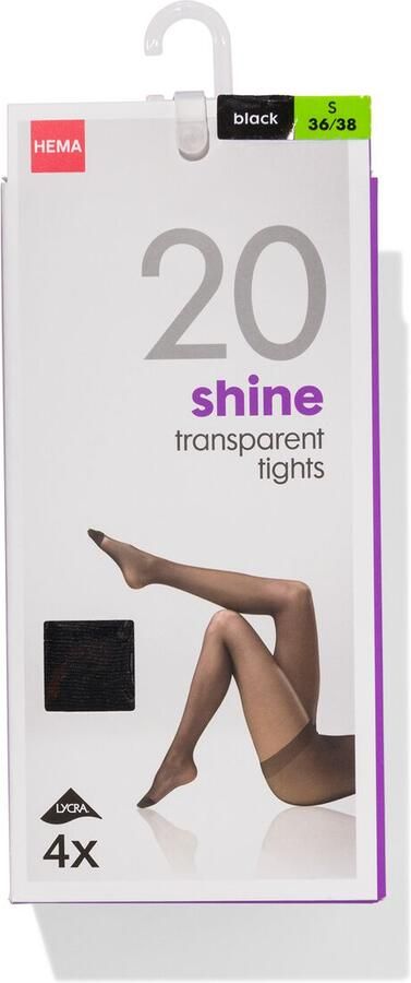 HEMA Panty 20 Denier Glans 4 Stuks Zwart (zwart)