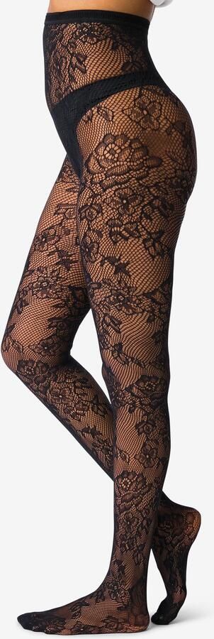 HEMA Panty Fashion Net Bloemenkant Zwart (zwart)