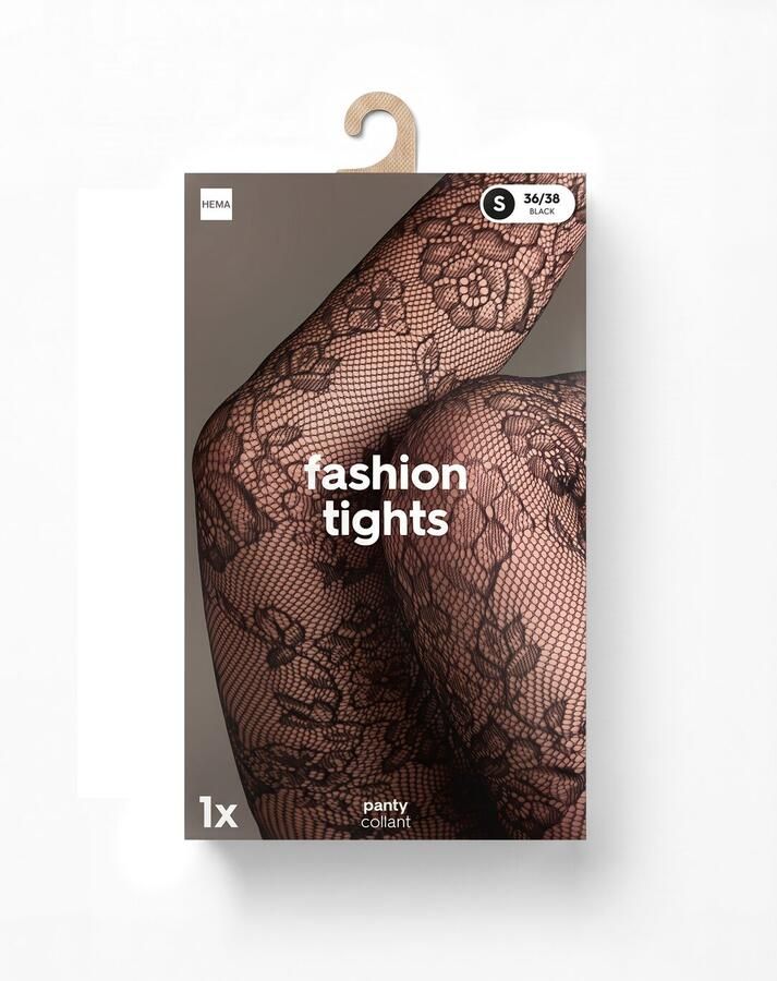 HEMA Panty Fashion Net Bloemenkant Zwart (zwart) - Foto 2