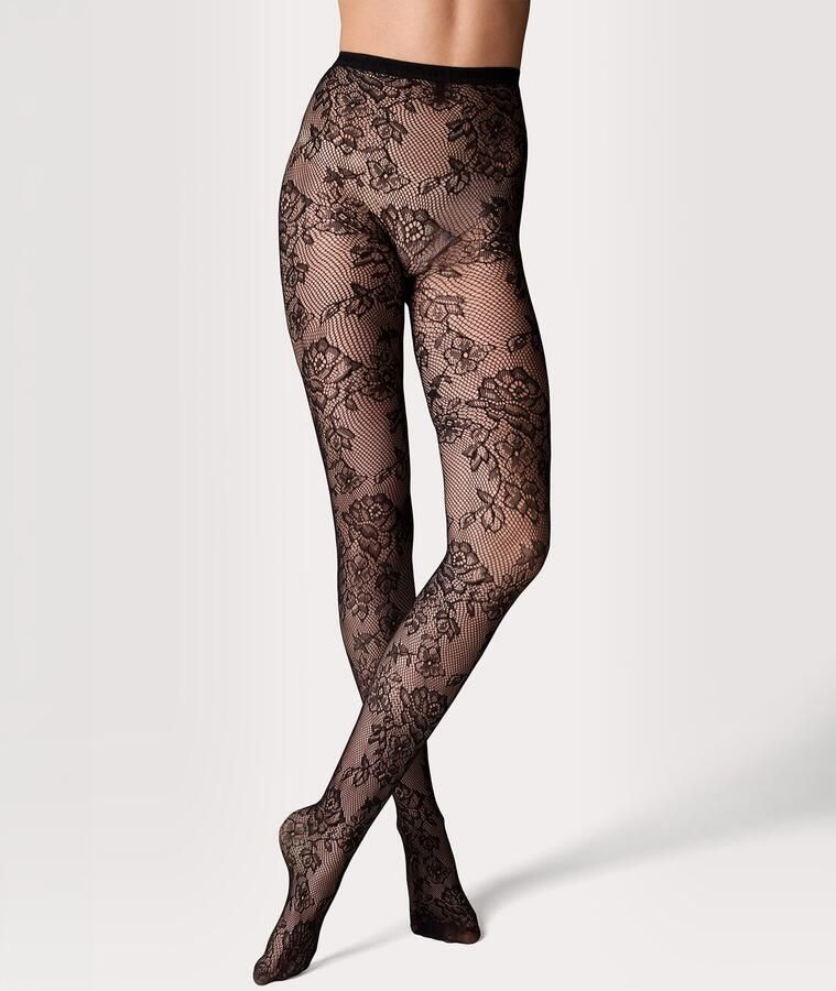 HEMA Panty Fashion Net Bloemenkant Zwart (zwart)