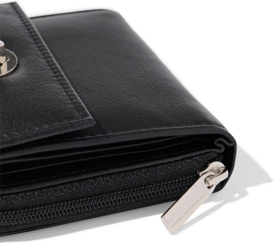 HEMA Ritsportemonnee Met Flap Leer Zwart