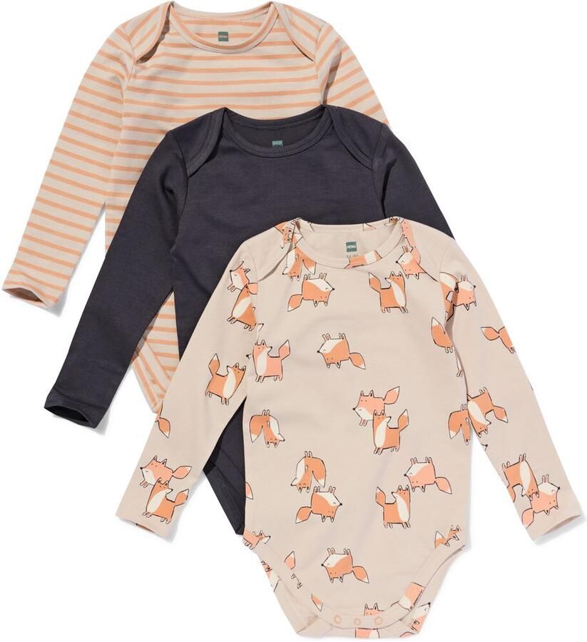 HEMA Rompers Biologisch Katoen Met Stretch Vos 3 Stuks Lichtgrijs (lichtgrijs) - Foto 2